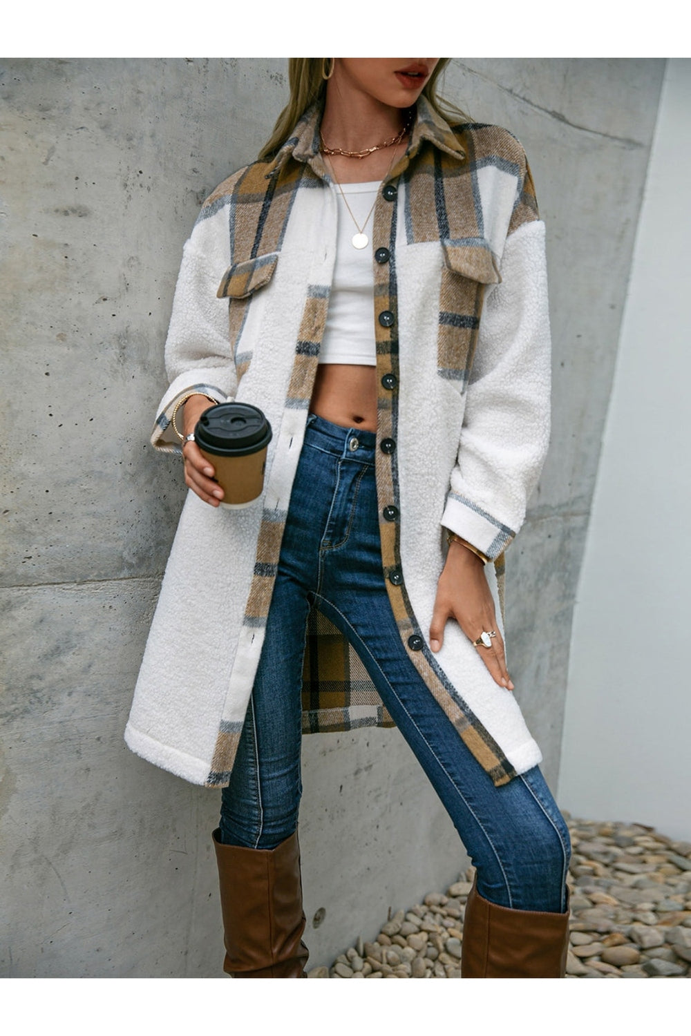 Plaid Dropped Shoulder Longline Coat