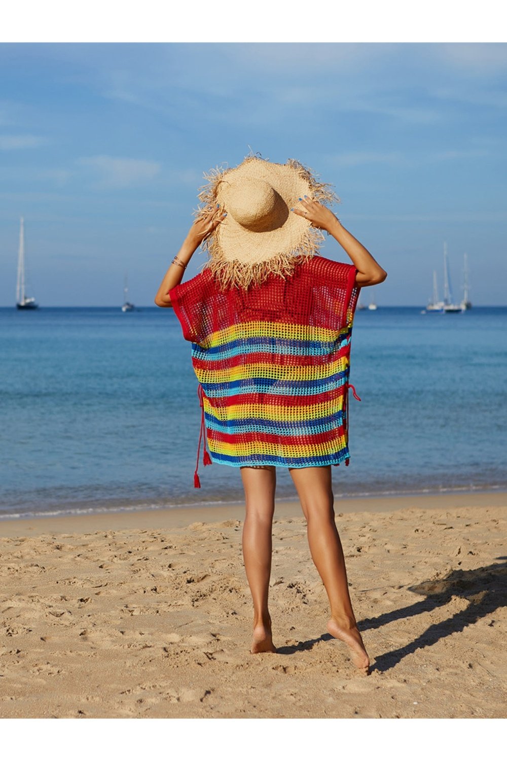 Cutout Striped Cover-Up with Tassel