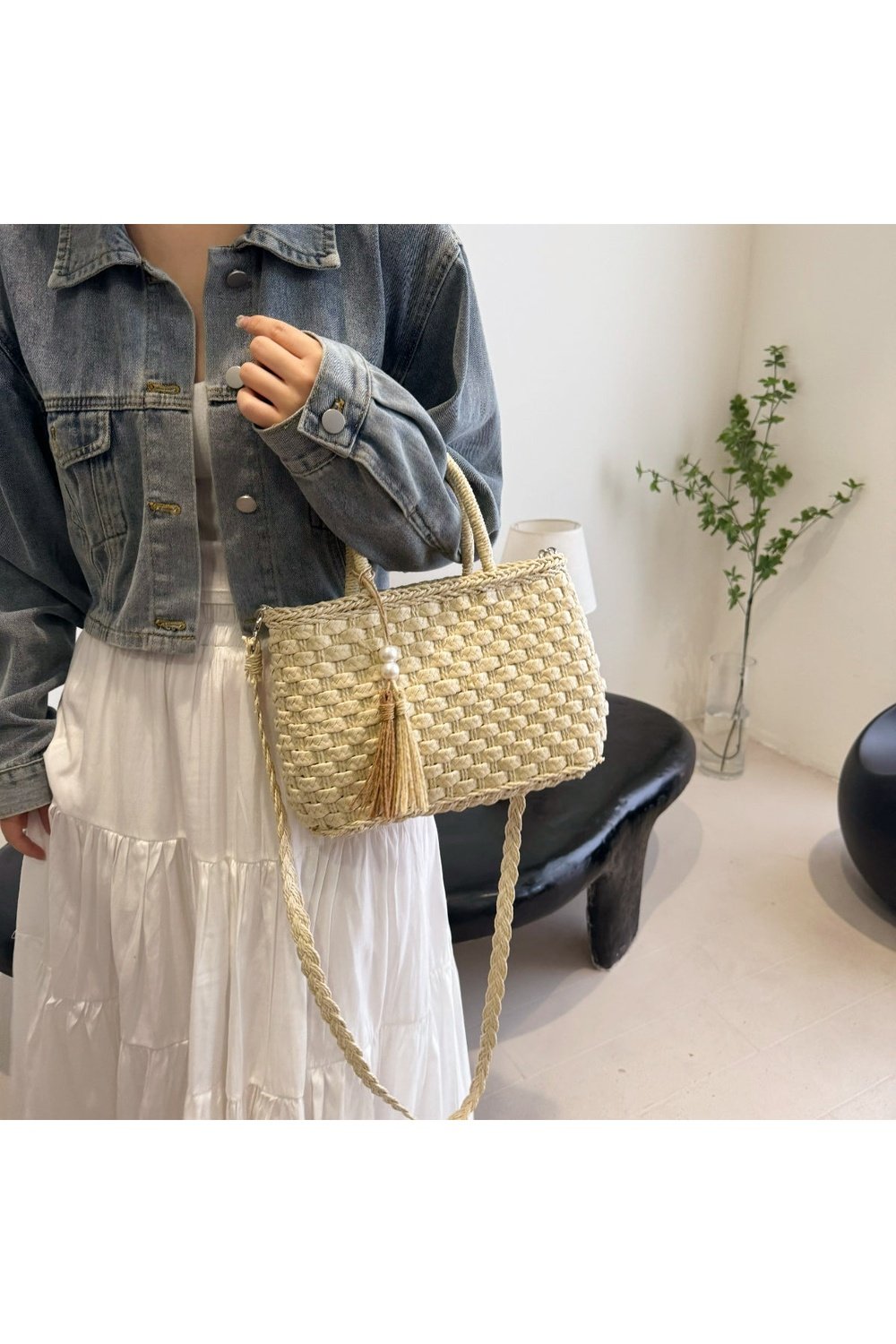 Braided Strap Paper Weave Shoulder Bag