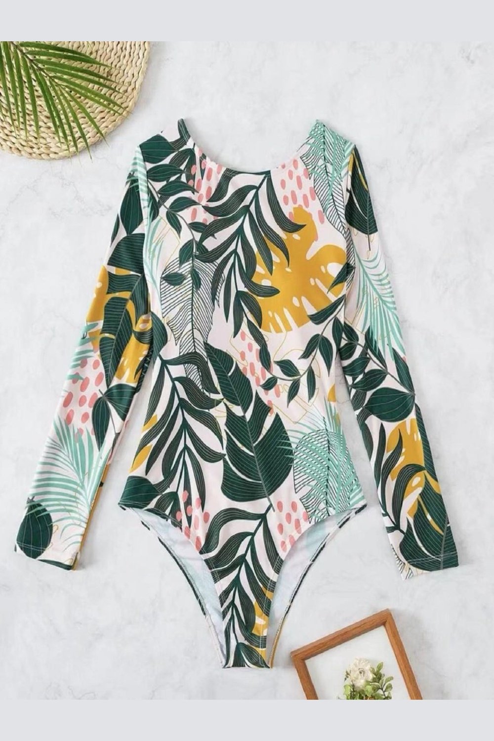 Crisscross Round Neck Long Sleeve Swimwear