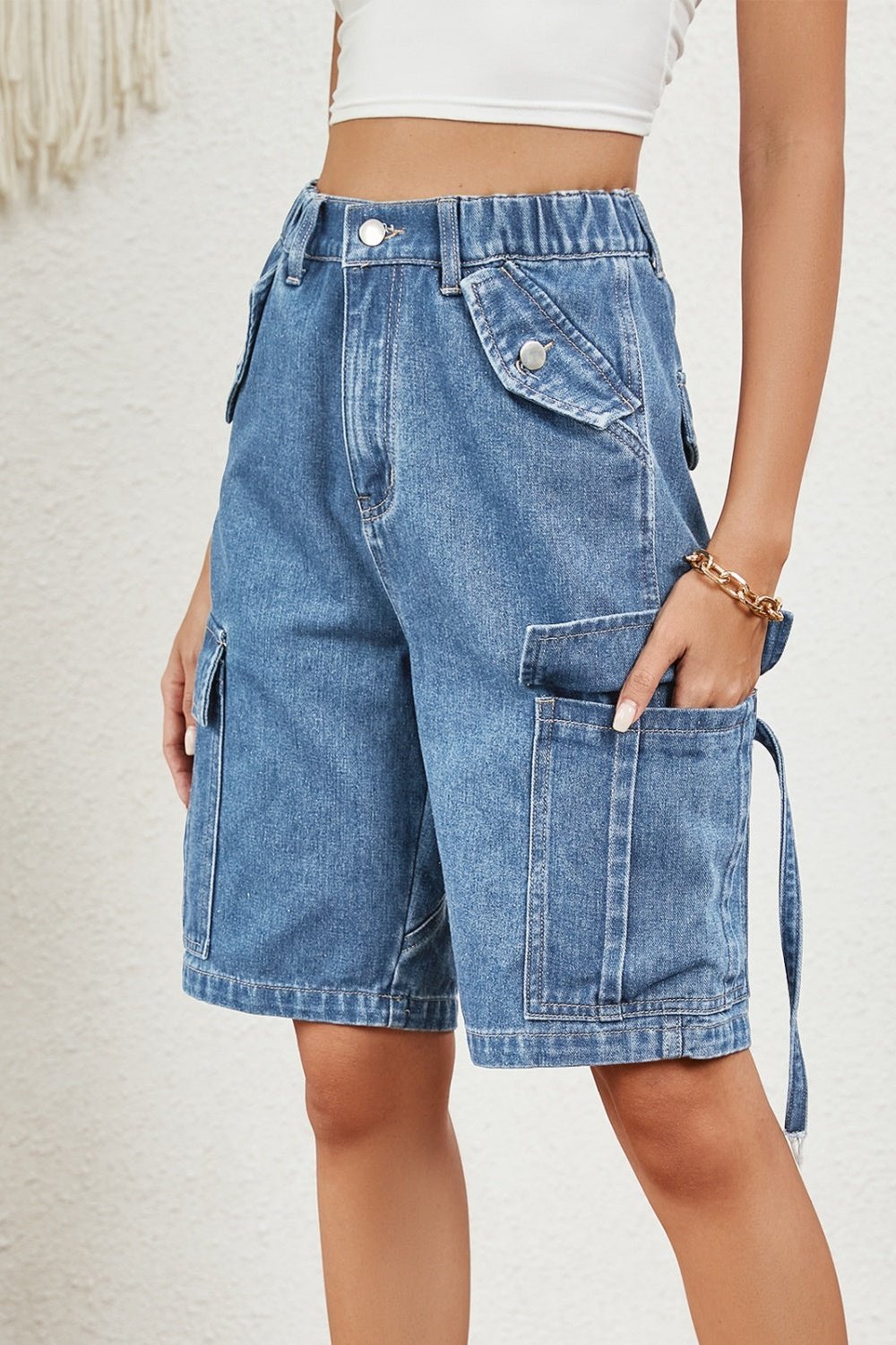 High Waist Denim Shorts with Pockets