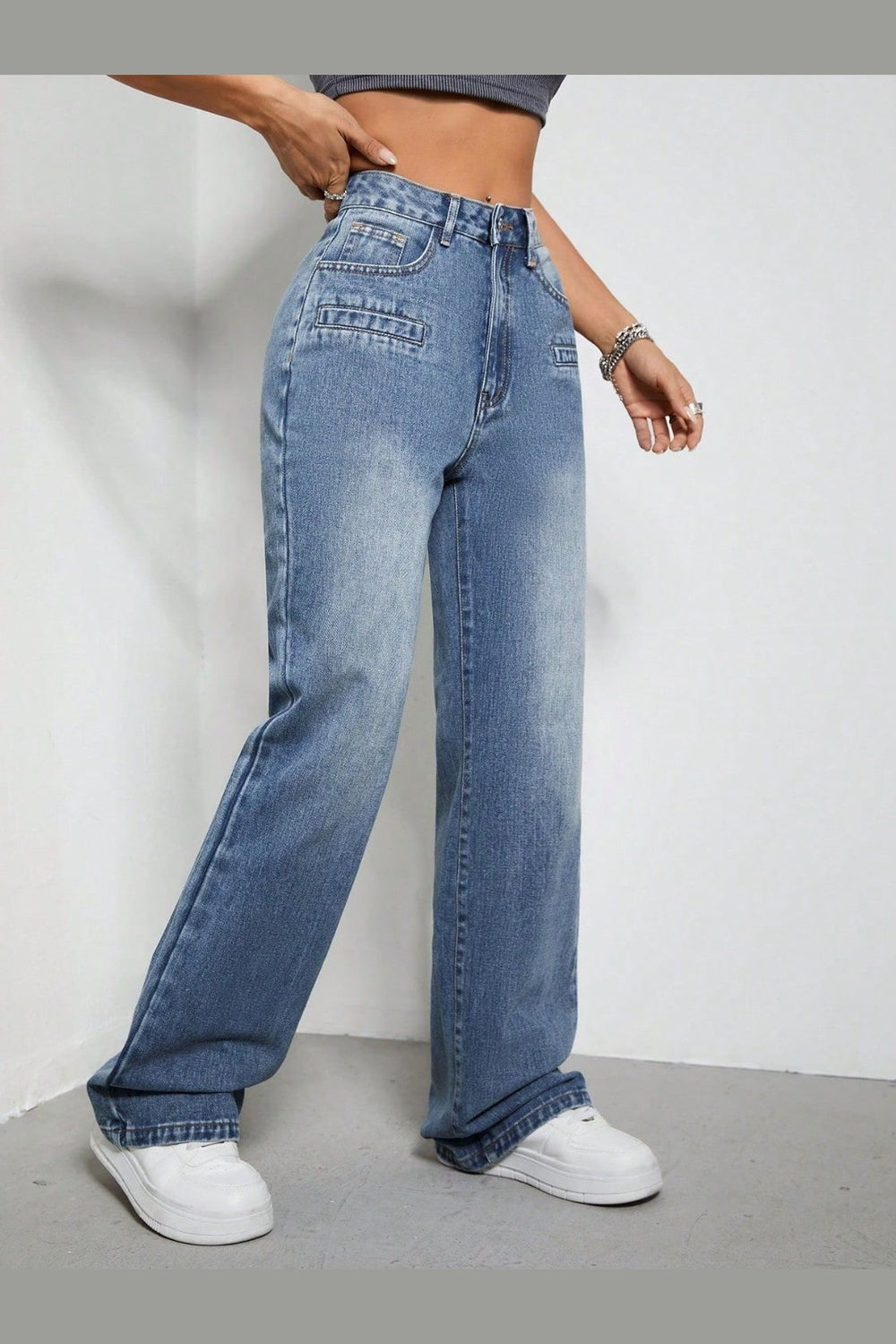 High Rise Wide Leg Jeans with Pockets