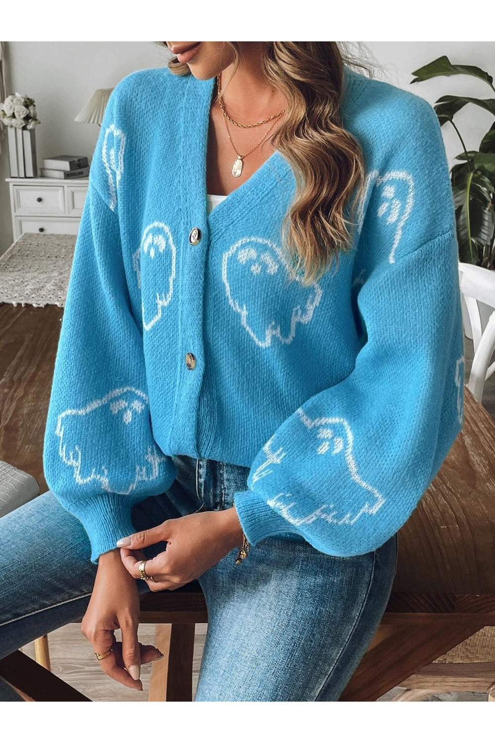 V-Neck Dropped Shoulder Cardigan