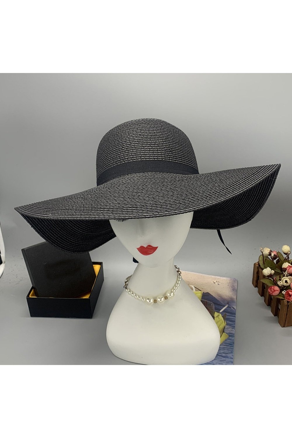 Bow Paper Braided Wide Brim Hat