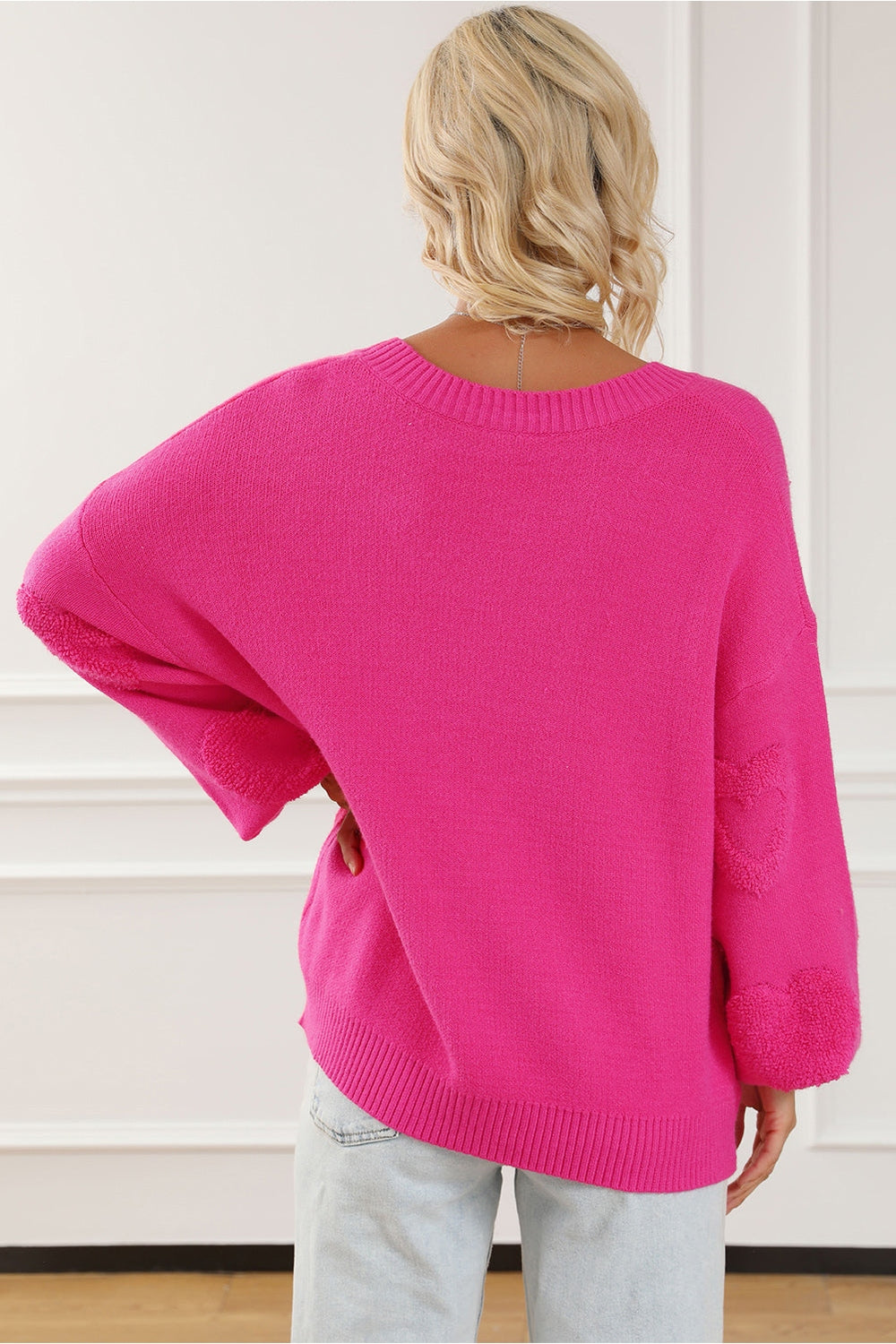 Pearl Detail V-Neck Long Sleeve Sweater