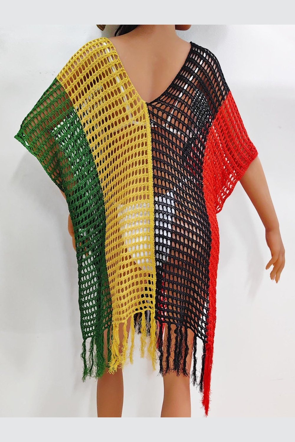 Fringe Color Block Scoop Neck Cover Up