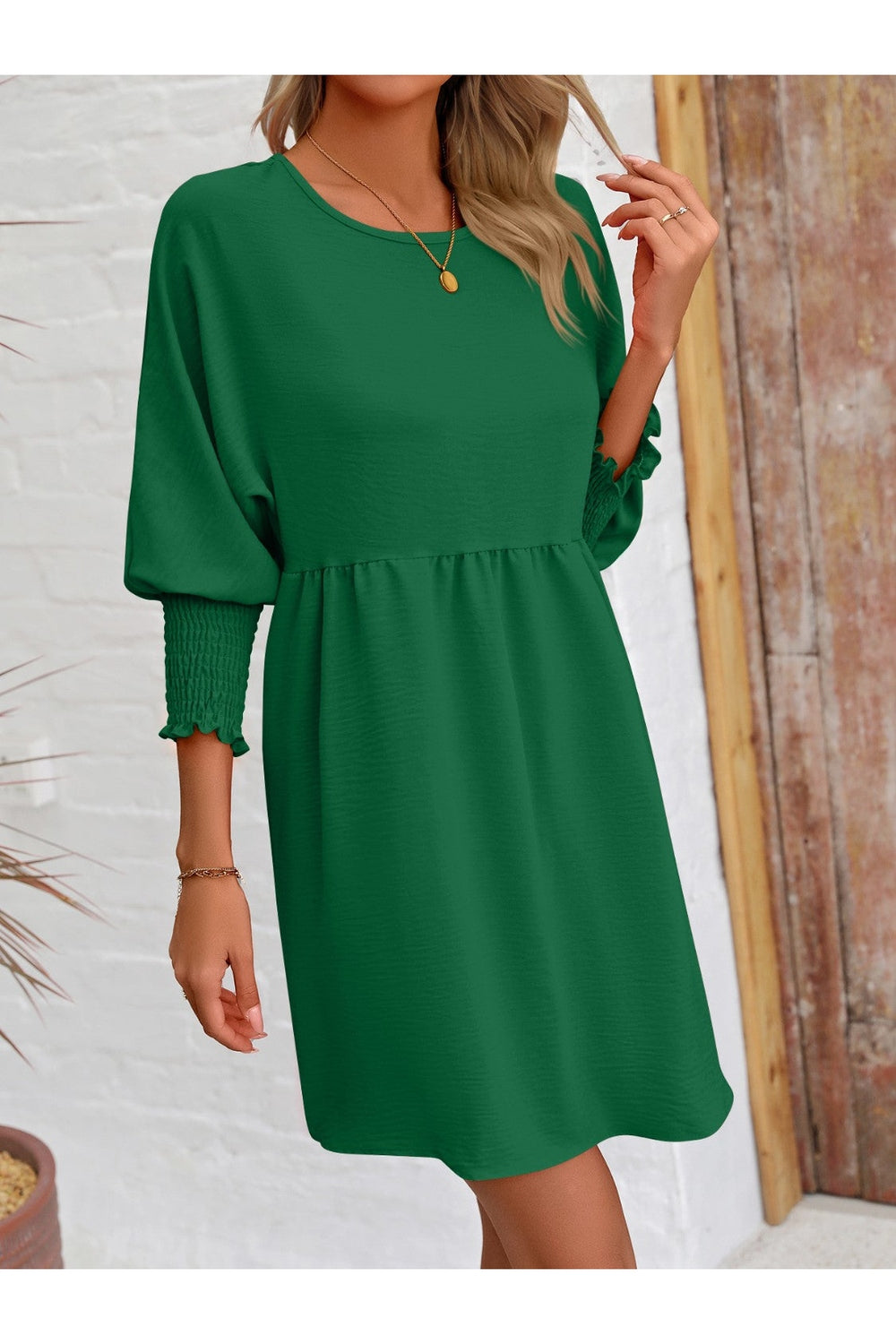 Round Neck Lantern Sleeve Mini Dress