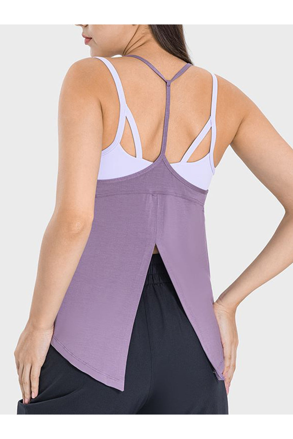 Millennia Slit Spaghetti Strap Scoop Neck Active Cami