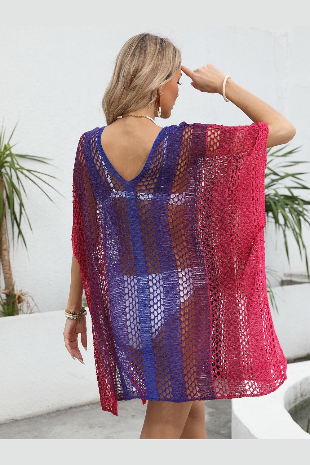 Openwork Contrast V-Neck Cover-Up