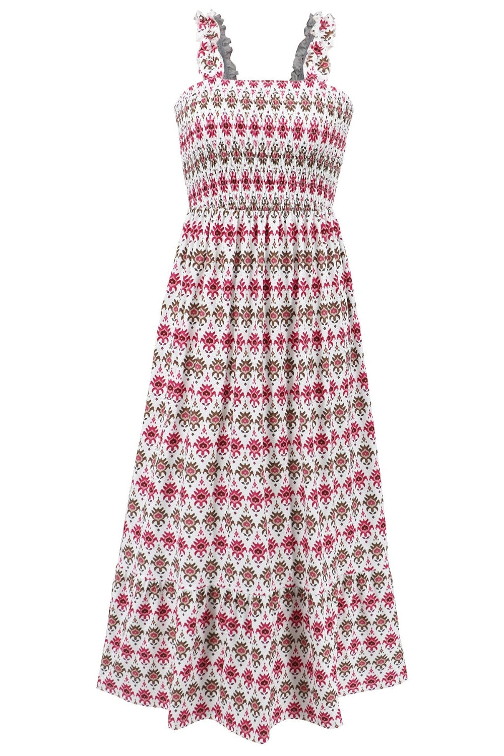 Smocked Printed Square Neck Sleeveless Dress