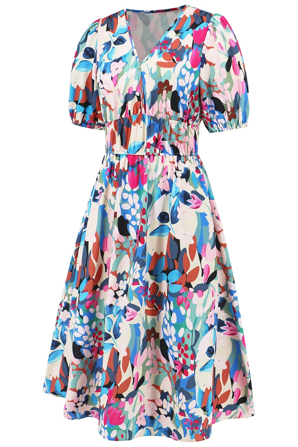 Ruched Printed Surplice Short Sleeve Dress