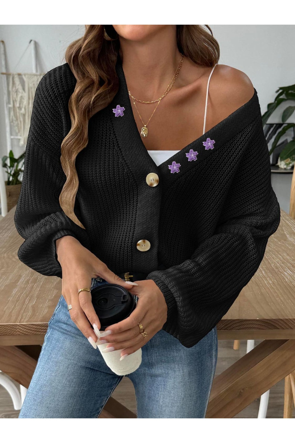 V-Neck Button Up Long Sleeve Cardigan