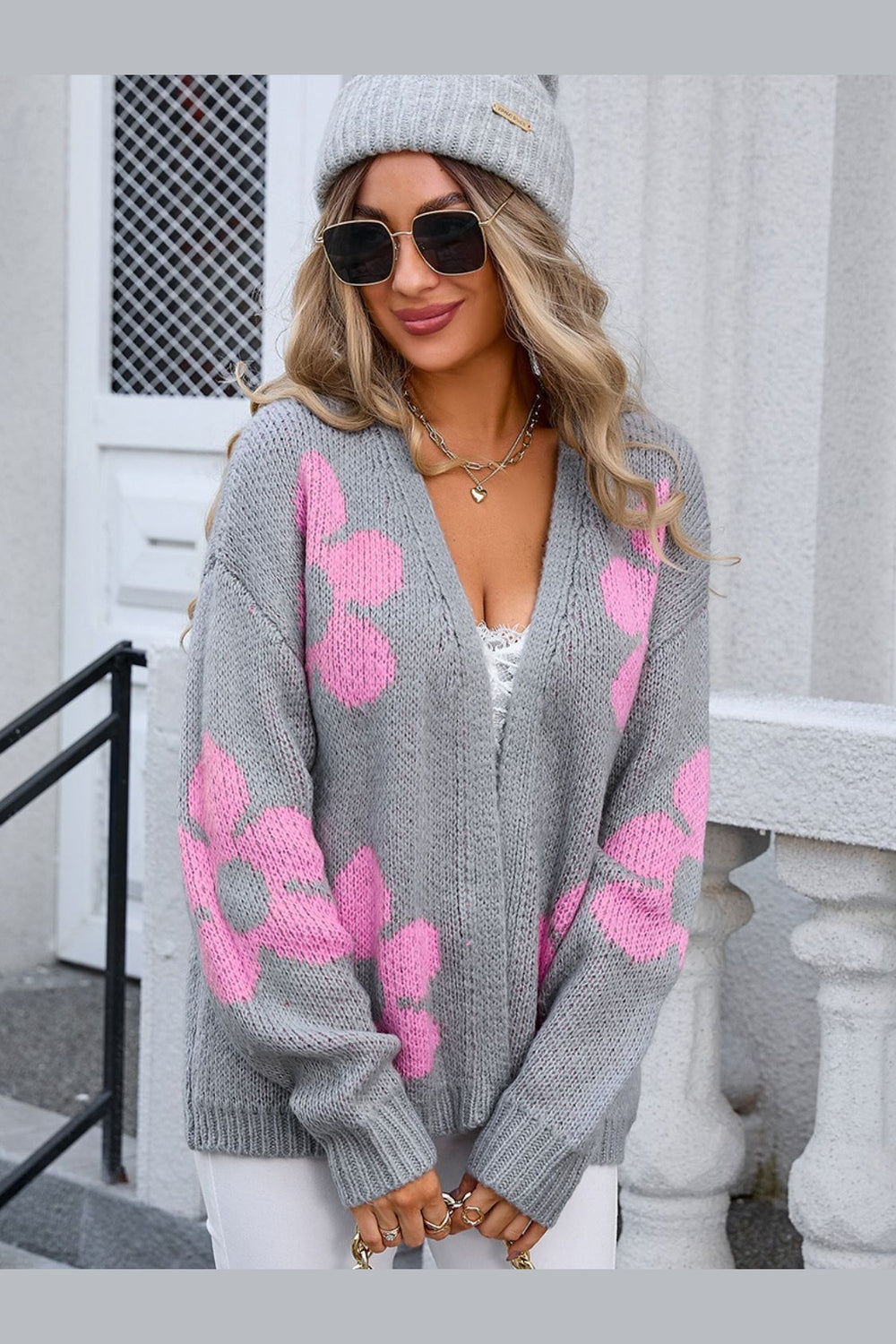 Angel Wings Flower Open Front Long Sleeve Cardigan