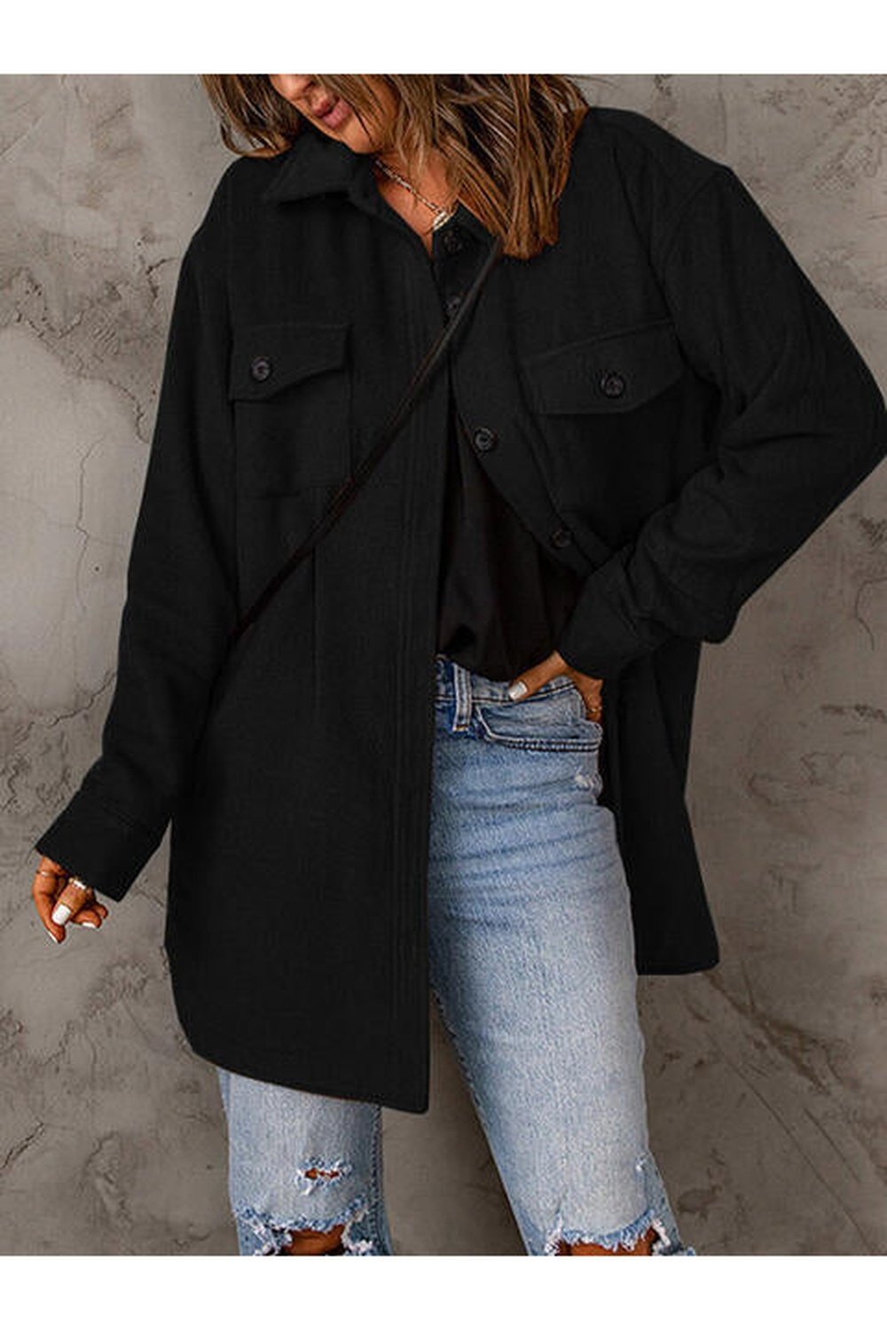 Drop Shoulder Button Down Collared Coat