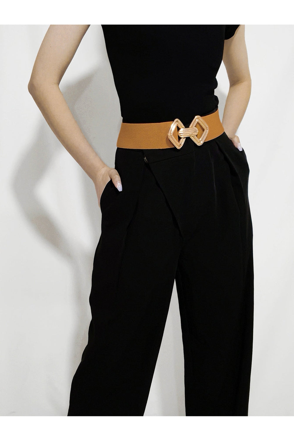 Geometric Buckle Elastic Wide Belt