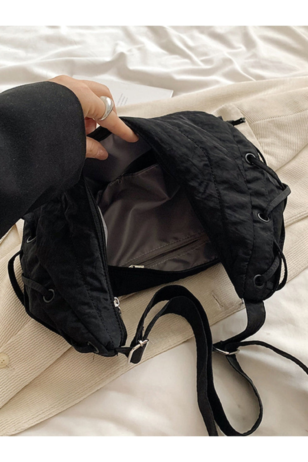 Lace-Up Polyester Crossbody Bag