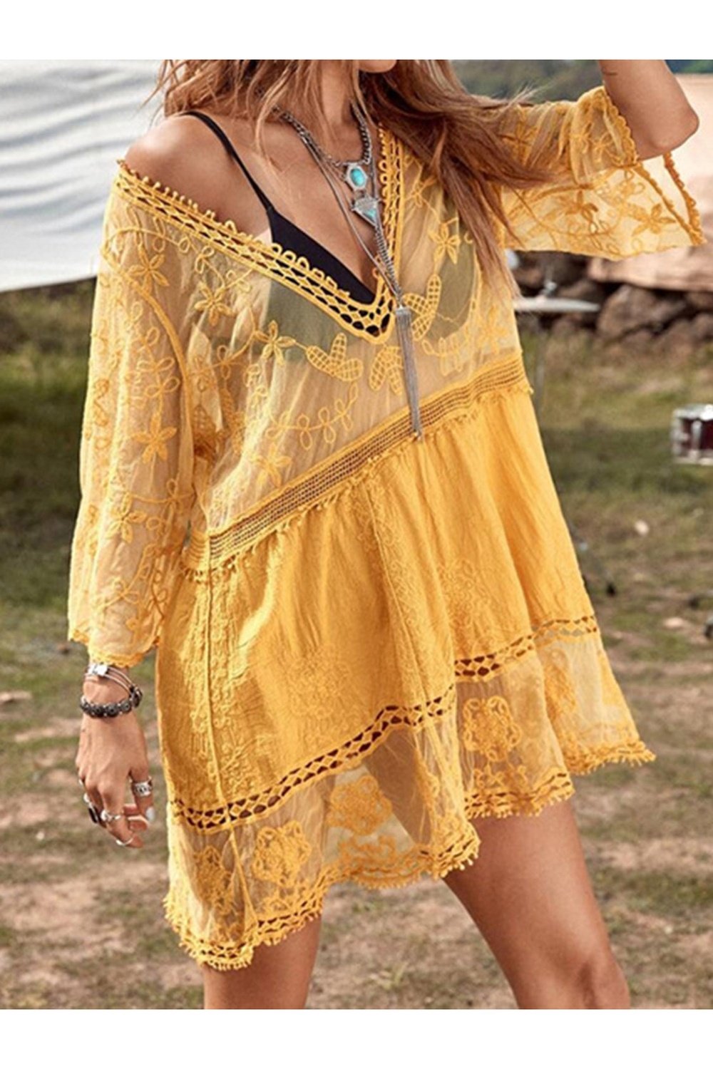 Lace Detail Plunge Cover-Up Dress