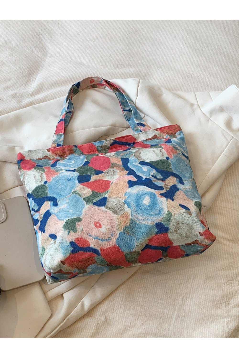 Printed Canvas Handbag with Zipper