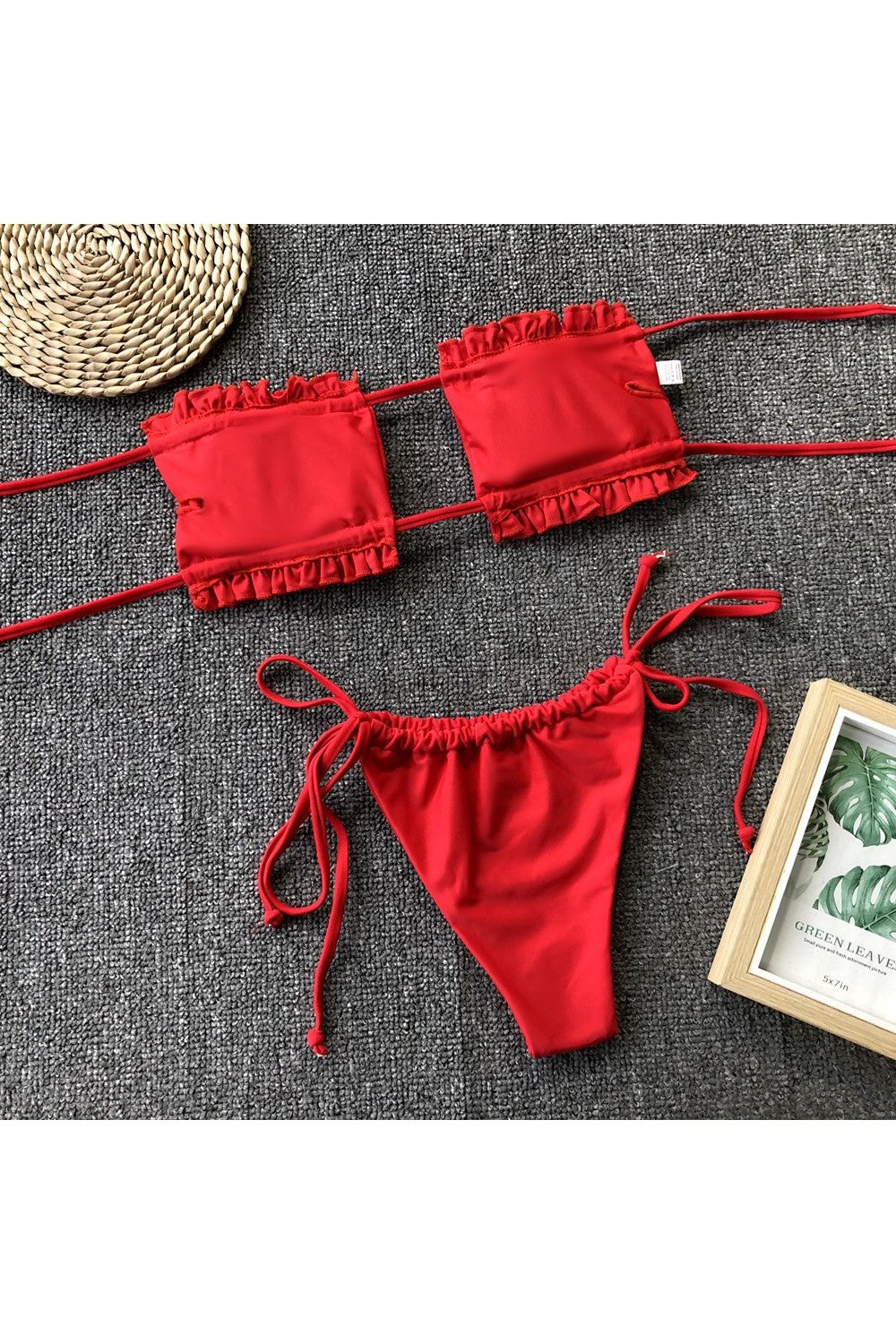 Frill Trim Ruched Bikini Set