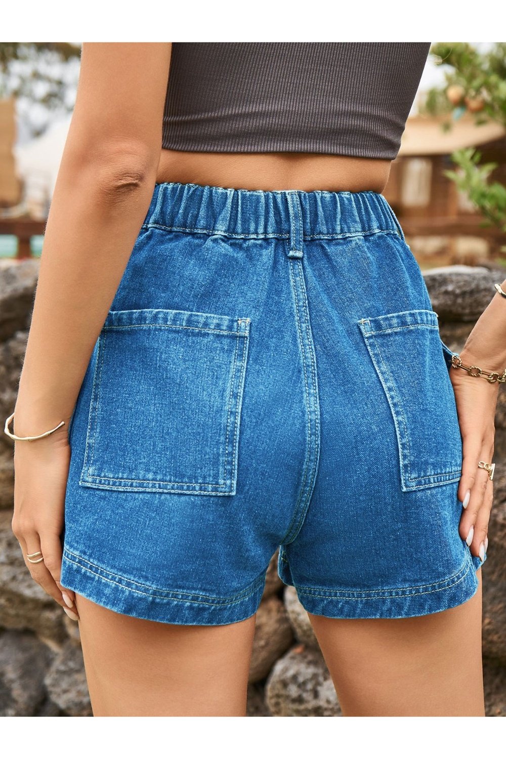 High Waist Denim Shorts with Pockets