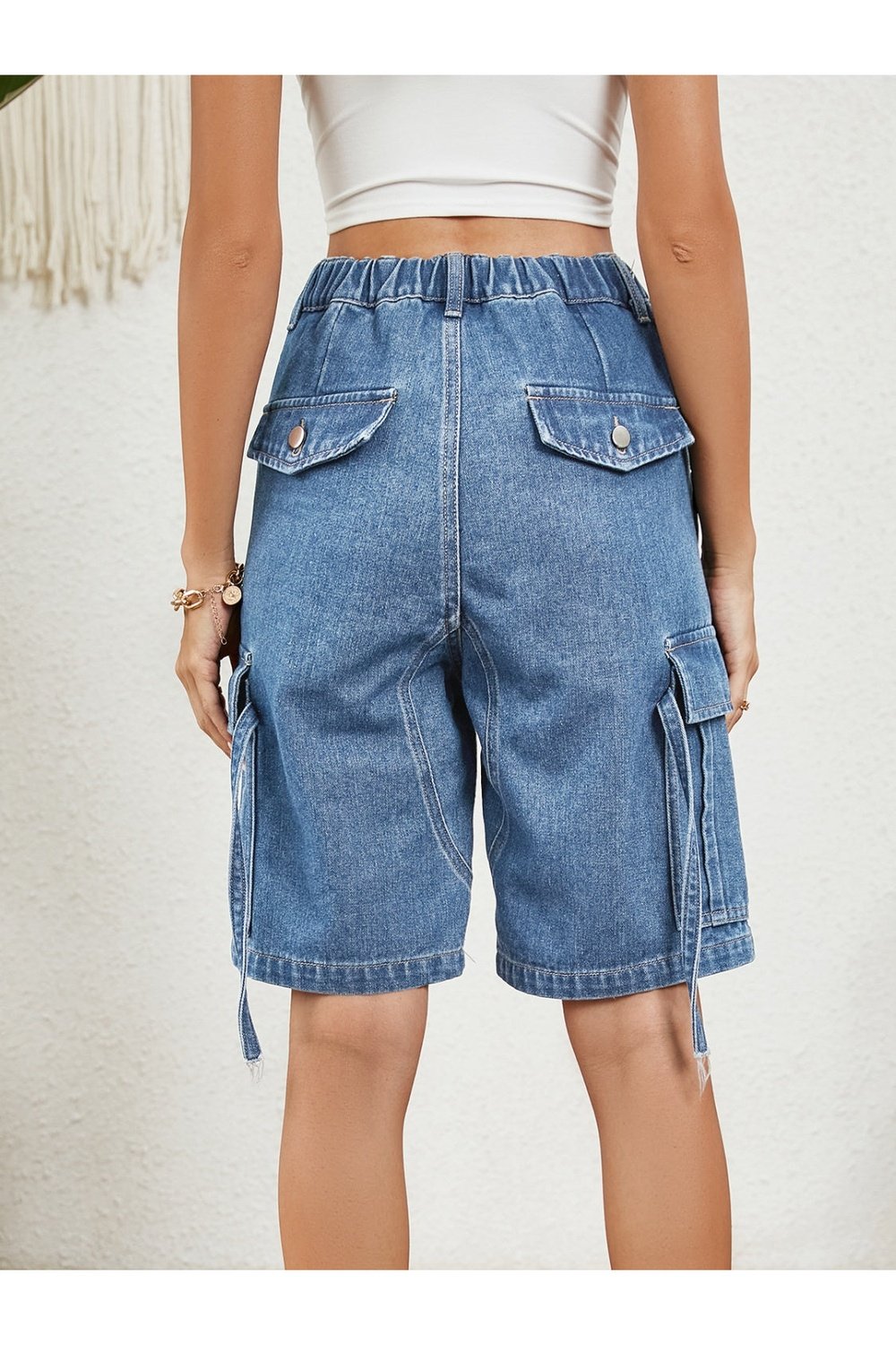 High Waist Denim Shorts with Pockets