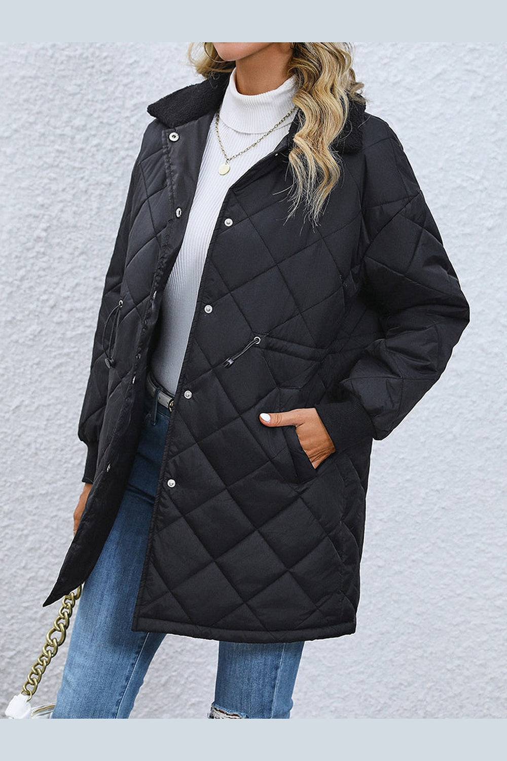 Drawstring Waist Longline Winter Coat