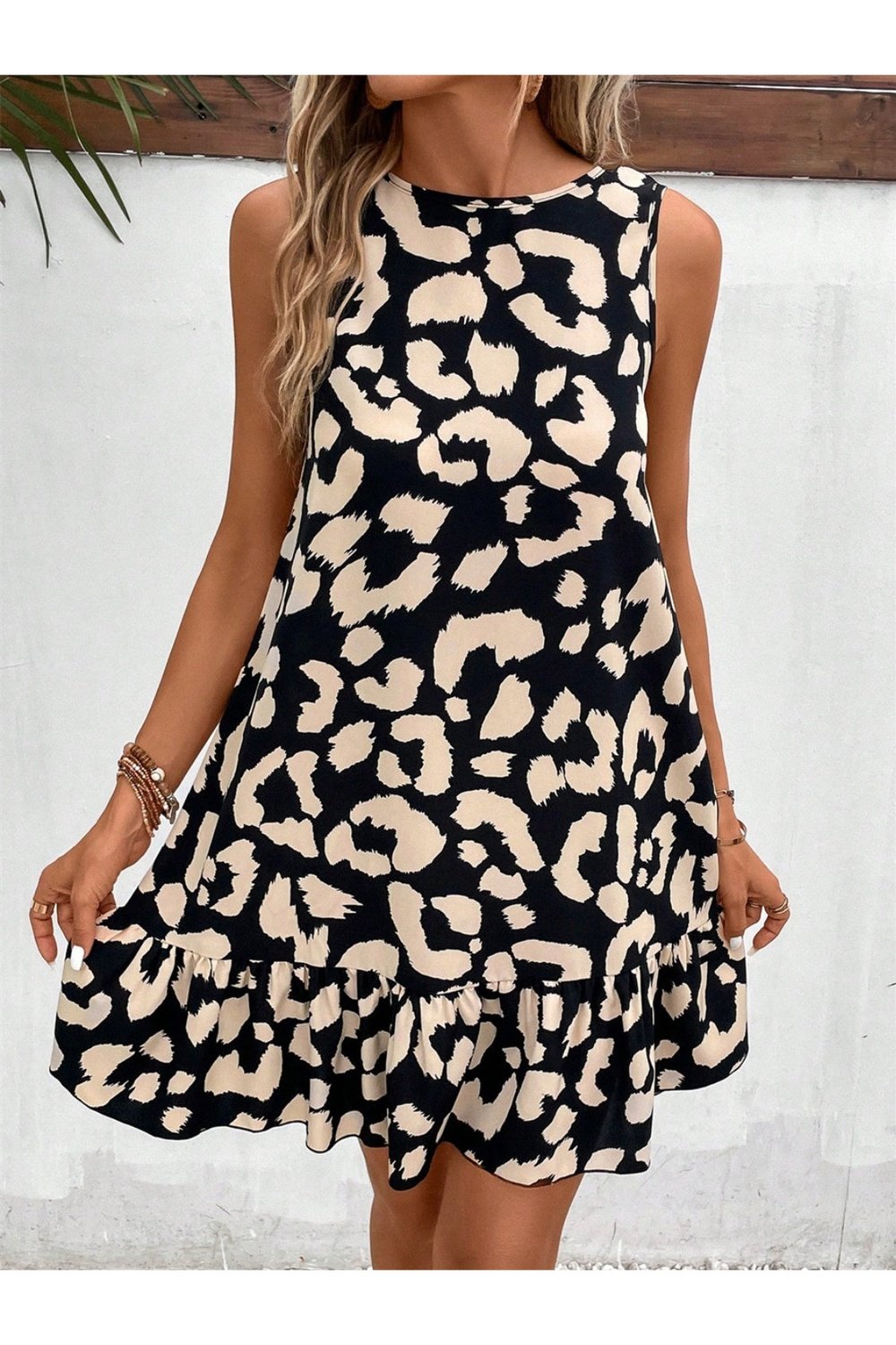 Tied Leopard Round Neck Tank Dress