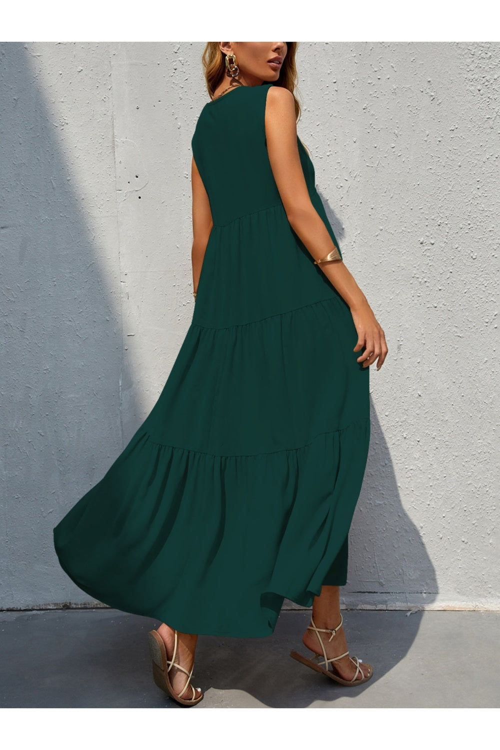 Tiered V-Neck Sleeveless Dress