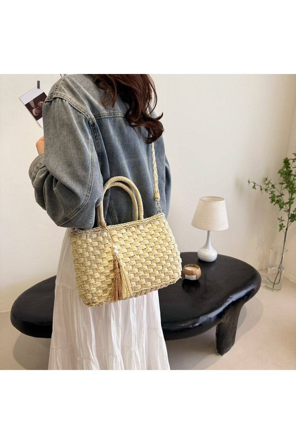 Braided Strap Paper Weave Shoulder Bag