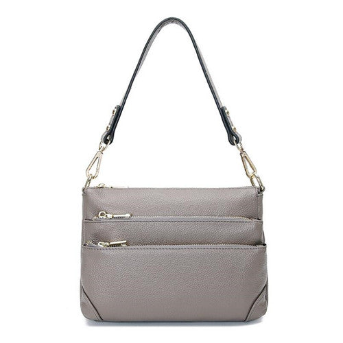 New Genuine Leather Women's Multi Zipper Partition Single Shoulder Crossbody Bag