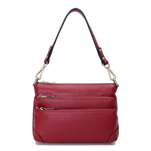 New Genuine Leather Women's Multi Zipper Partition Single Shoulder Crossbody Bag