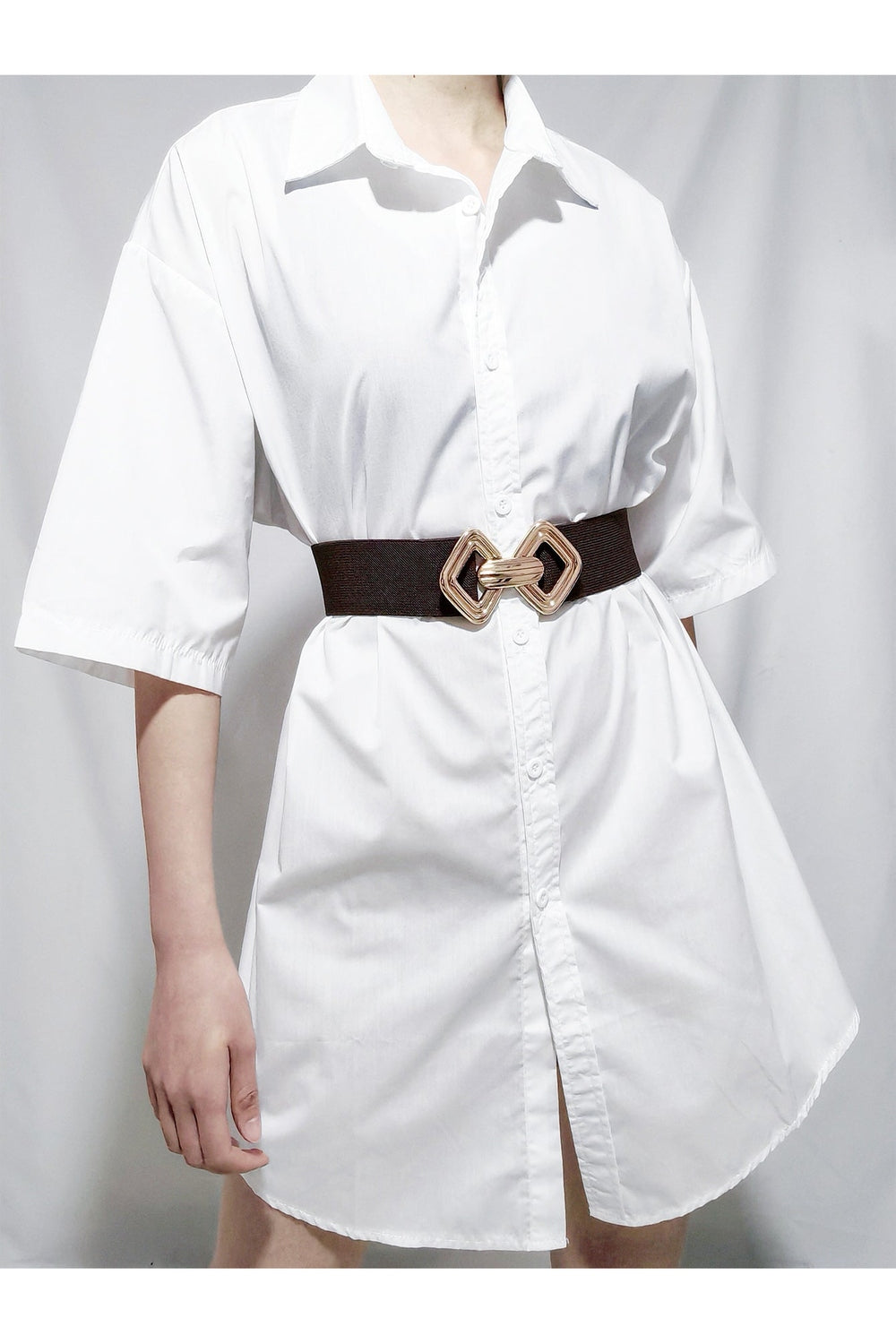 Geometric Buckle Elastic Wide Belt