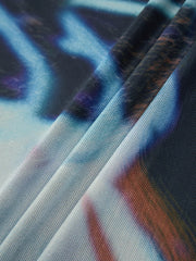 Cyber Waves Mesh Ruched Midi Dress