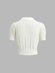 Sheer Wink Eyelet Polo Crop Shirt