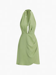 Halter Ruched Open Back Short Dress