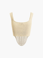 Semi-Sheer Contour Piping Crochet Crop Top
