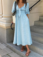 Linen Cotton Front Tie Midi Dress