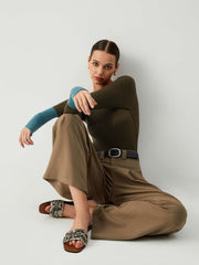 Contrast Sleeve Hem Long Sleeve Knit Top