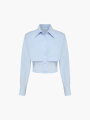Baby Blue Open Collar Double Layer Crop Shirt