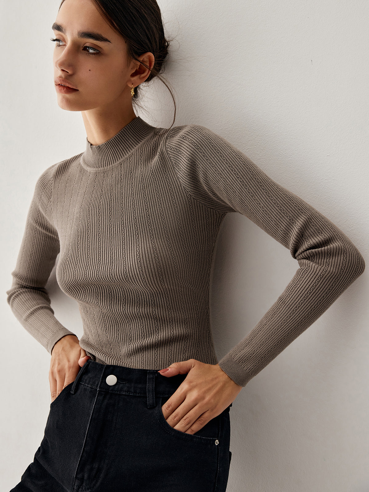 Rib Eyelet Long Sleeve Bodysuit