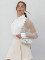 Semi-Sheer Puff Sleeve Organza Shirt