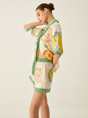 Loosen Printed Satin Shorts Set