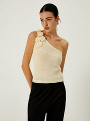 Crochet Rosette Decor One Shoulder Vest