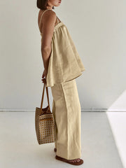 Solid Casual Pants Set