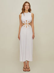 Semi-Sheer Mock Neck Cutout Backless Dress