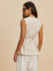Linen Blend Pockets Vest