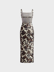 Backless Print Split Zipper Dress