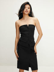 Solid Off Shoulder Split Skirt Set