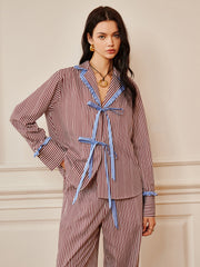 Pinstripe Ruffle Tie Front Shirt