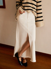 Cotton Split Tassel Denim Skirt
